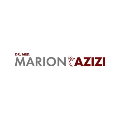 Logo von Dr. med. Marion Azizi in Grau und Rot, mit stilisierter menschlicher Figur.